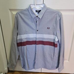 Fred Perry Gray and Burgundy Men's Shirt